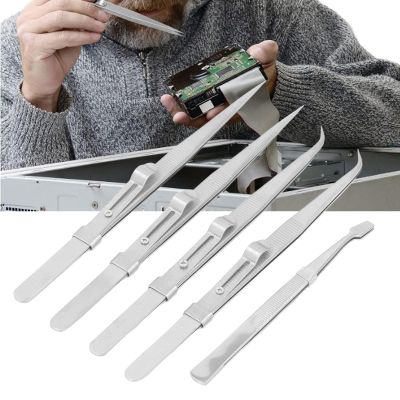 5Pcs Stainless Steel Tweezers, Stainless Steel Anti Static Curved Straight Flat Tweezer Set for Electronics Jewelry Making Crafts Model Building Soldering