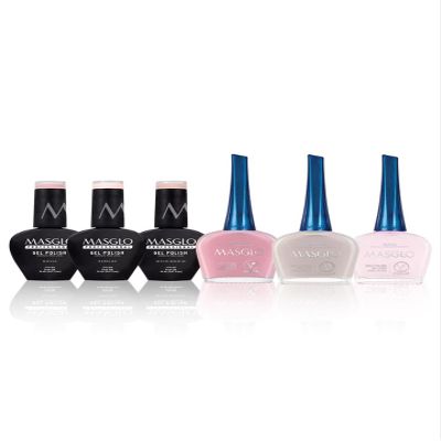 MASGLO Traditional and Gel Polish Kit Natural Elegance 6 PCs (3 Traditional and 3 Gel Polish) - Kit 3 tonos tradicionales y 3 tonos semipermanentes