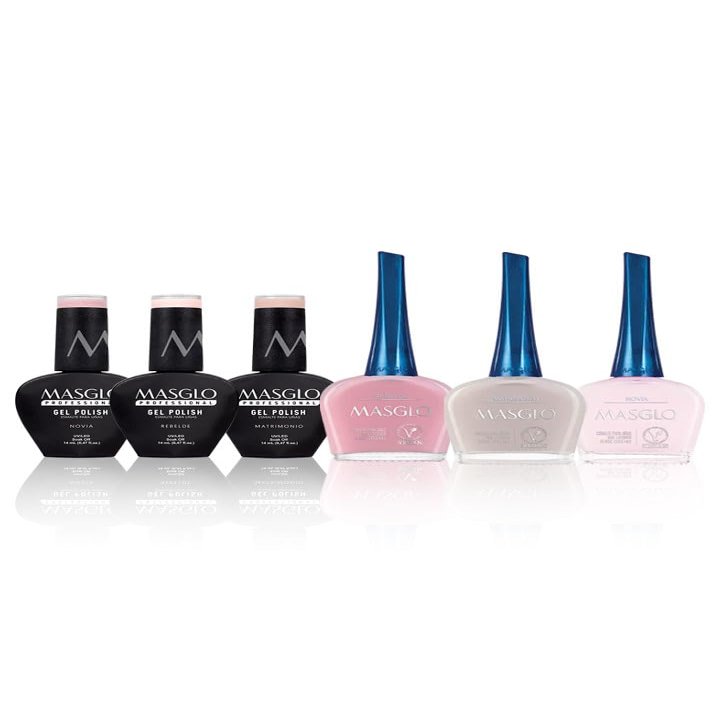 MASGLO Traditional and Gel Polish Kit Natural Elegance 6 PCs (3 Traditional and 3 Gel Polish) - Kit 3 tonos tradicionales y 3 tonos semipermanentes