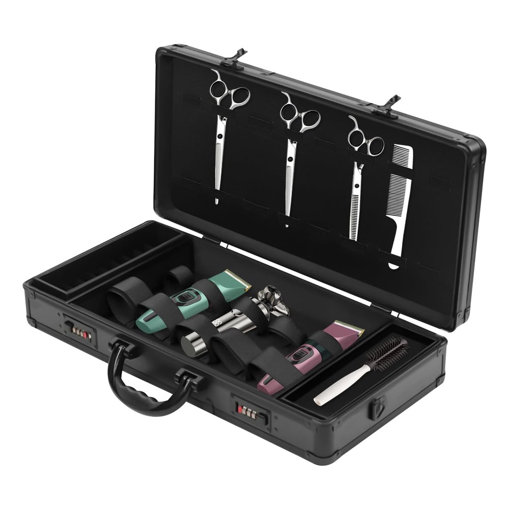 Barber Carrying Case Barber Case For Clippers And Supplies, Hairdressing Tools Storage Case With Handle And Secure Numlock Barber Beauty Salon Tool Kits Storage (black)