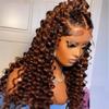 Bouncy Egg Curls Highlight Reddish Brown Color Human Hair Wigs Natural Hairline Invisible HD 13x4 Lace Front Wigs With Baby Hair 150% Density Remy Brazilian Hair Glueless Wig For Women 18 Inch view 1
