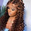 Bouncy Egg Curls Highlight Reddish Brown Color Human Hair Wigs Natural Hairline Invisible HD 13x4 Lace Front Wigs With Baby Hair 150% Density Remy Brazilian Hair Glueless Wig For Women 18 Inch view 2