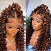 Bouncy Egg Curls Highlight Reddish Brown Color Human Hair Wigs Natural Hairline Invisible HD 13x4 Lace Front Wigs With Baby Hair 150% Density Remy Brazilian Hair Glueless Wig For Women 18 Inch view 3