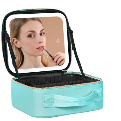 Behaesty Travel Makeup Bag with LED Lighted Mirror, Cosmetic Makeup Organizer Bag with 3 Color Setting, Makeup Train Case with Adjustable Dividers for Women Makeup Brushes Jewelry Accessories