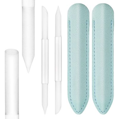 2Pcs Glass Cuticle Pusher with Leather Case, Dual Ended Cuticle Remover Tool Professional Manicure Stick Fingertip Precision Filing Cuticle Remover Tools for Nail Salons Home
