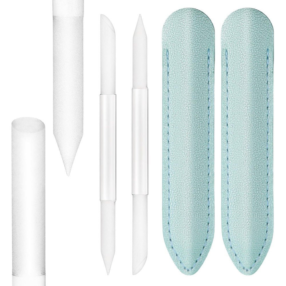 2Pcs Glass Cuticle Pusher with Leather Case, Dual Ended Cuticle Remover Tool Professional Manicure Stick Fingertip Precision Filing Cuticle Remover Tools for Nail Salons Home