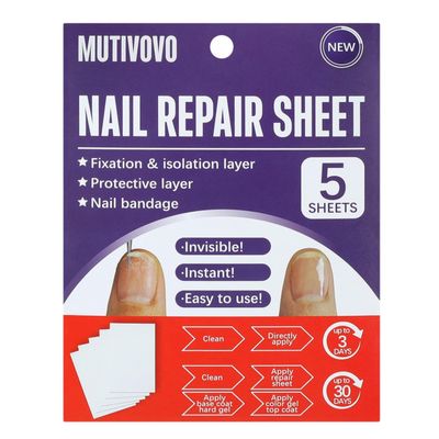 MUTIOVO Nail Repair Sheet works for Fixation & isolation layer for Broken Nails, Protective layer for Acrylic, Nail bandage for Nail Recovery, Invisible Instant and Easy to use 5 pcs