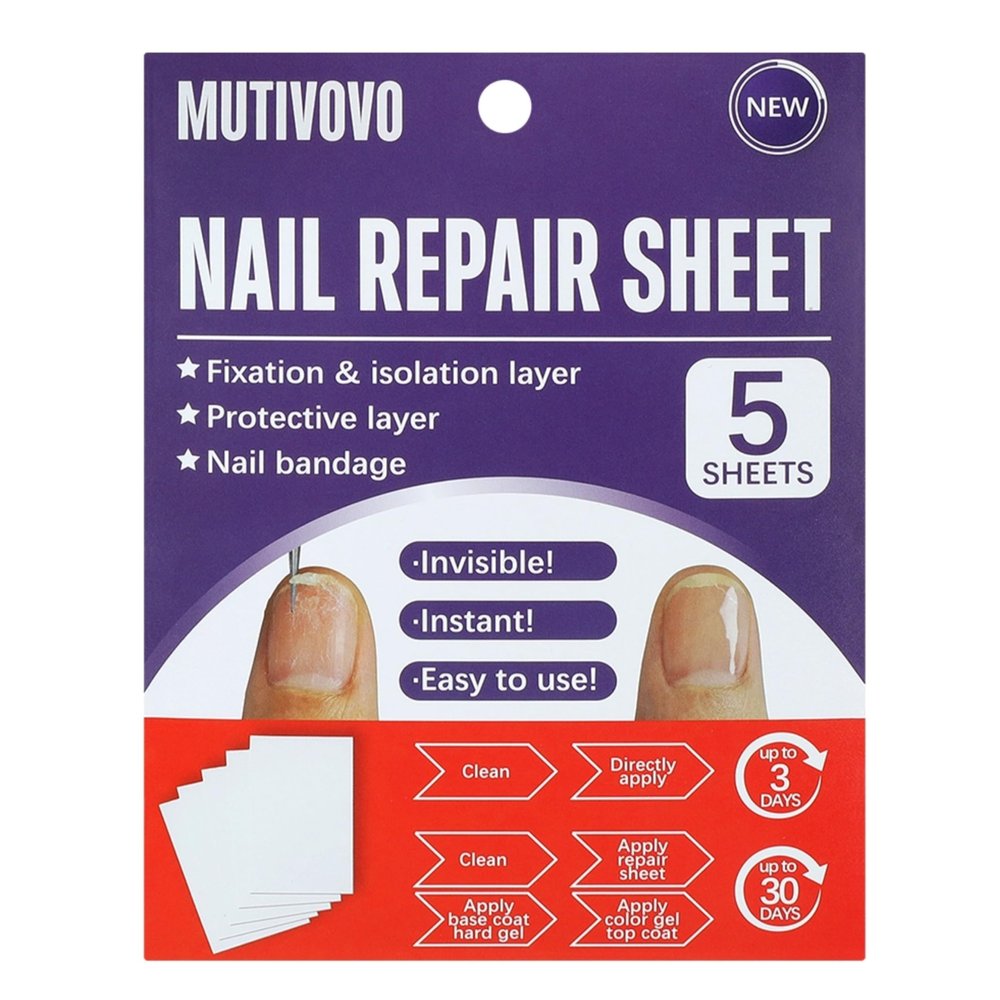 MUTIOVO Nail Repair Sheet works for Fixation & isolation layer for Broken Nails, Protective layer for Acrylic, Nail bandage for Nail Recovery, Invisible Instant and Easy to use 5 pcs