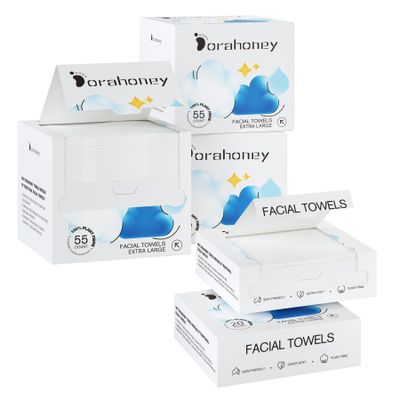 Disposable Face Towels 55 * 3 Count + Travel Face Towels 20 * 2 Count, 12"12" Makeup Remover Dry Wipes for Sensitive Skin