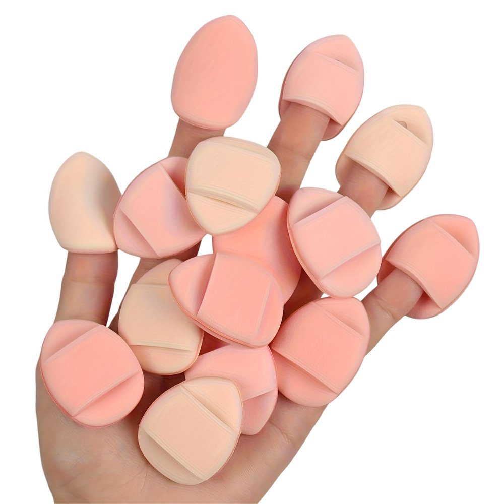 15PCS Finger Puff Makeup Set  Latex-Free Hydrophilic PU Blending Sponges and Air Cushion Powder Puffs (Watermelon)