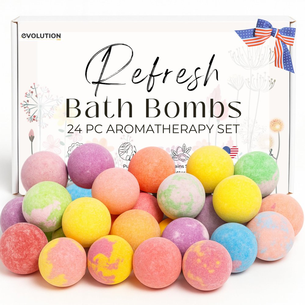 EvolutionUSA Refresh Bath Bombs for Women, 24 Lush Bath Bombs Mini Sized, Luxurious Womens Gift for Mother's Day, Easter, Birthday or Self Care, Luxurious & Relaxing Bathbombs, Womens Bath Balls