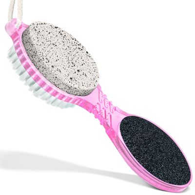DecorRack (4 in 1) Pedicure Paddle Kit Tool with Pumice Stone for Feet, Foot Hand Toe Nail Cleaning Brush, Metal File and Emery Board, Manicure Foot Rasp Callus Remover Pedi Set (Pink, 1 Pack)