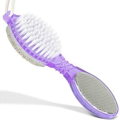 DecorRack (4 in 1) Pedicure Paddle Kit Tool with Pumice Stone for Feet, Foot Hand Toe Nail Cleaning Brush, Metal File and Emery Board, Manicure Foot Rasp Callus Remover Pedi Set (Purple, 1 Pack)
