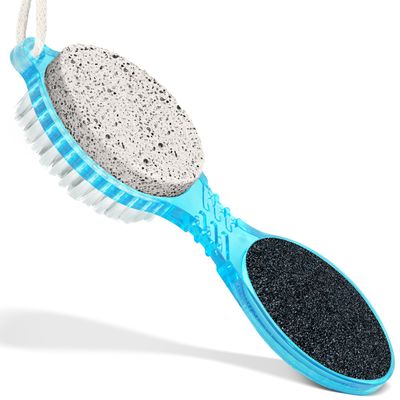 DecorRack (4 in 1) Pedicure Paddle Kit Tool with Pumice Stone for Feet, Foot Hand Toe Nail Cleaning Brush, Metal File and Emery Board, Manicure Foot Rasp Callus Remover Pedi Set (Blue, 1 Pack)