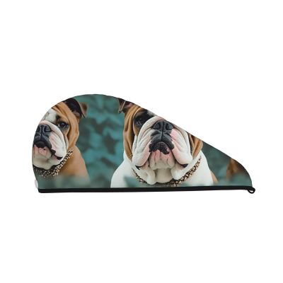 GDSHJKLW Funny English Bulldog Drying Hair Caps Super Absorbent Soft Hair Drying Towel Quick Dry Coral Velvet Hair Drying Cap Hair Turban for Women Wet Hair Long Thick Hair