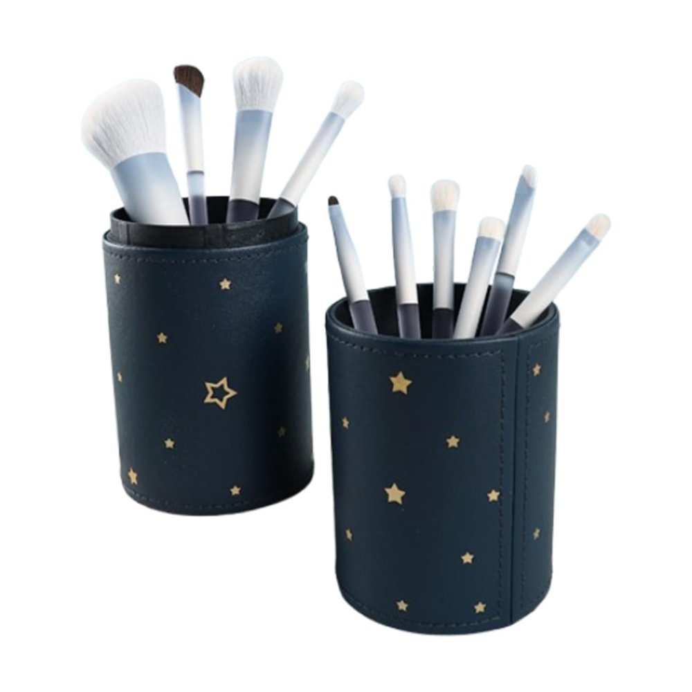 10Pcs Makeup Brushes With Holder,Full Face Soft Veagan Hair, Portable Ultra Soft Dense Flat Blush Concealer Blending Eyeshadow Brush (10+Star brush bucket)