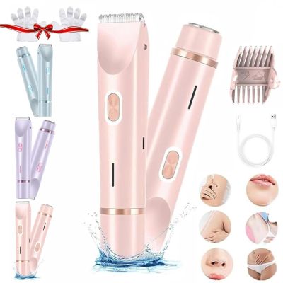 2 in 1 Bikini & Body Trimmer, Comfort 2 in 1 Electric Lady Shaver, Bikini Trimmer for Women Pubic Hair, Double-Headed Waterproof Wet and Dry