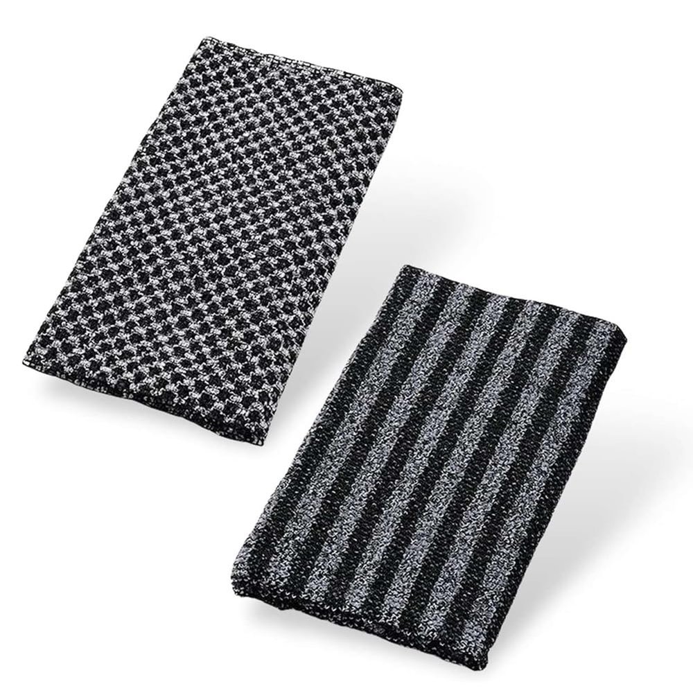 2pcs Exfoliating Washcloth, Loofah Body Scrub, Exfoliating Back Scrubber, Korean & Japanse Washcloth Bath Wash Cloth for Body Scrub, Back Cleaner Wash to Remove Dead Skin (Black Stripes+dots)