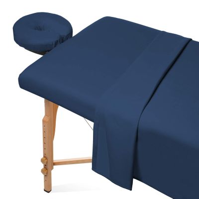 Bedding Bliss 3-Piece Massage Table Sheet Set Premium 600-Thread Count Soft Egyptian Cotton - Includes Massage Table Cover, Fitted Sheet and Face Rest Cover (Navy Blue Solid)