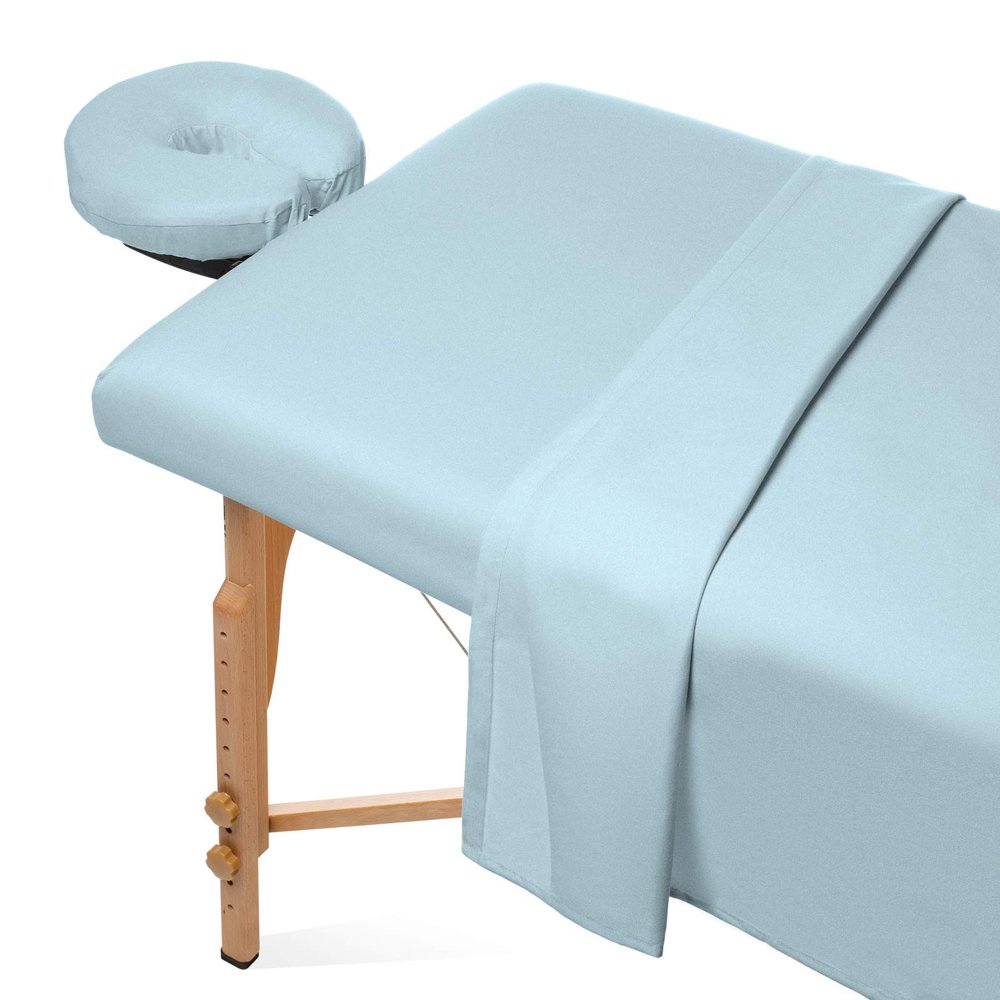Bedding Bliss 3-Piece Massage Table Sheet Set Premium 600-Thread Count Soft Egyptian Cotton - Includes Massage Table Cover, Fitted Sheet and Face Rest Cover (Light Blue Solid)