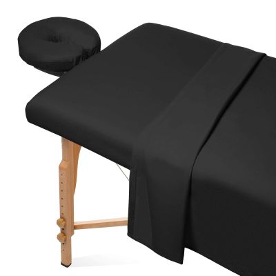 Bedding Bliss 3-Piece Massage Table Sheet Set Premium 600-Thread Count Soft Egyptian Cotton - Includes Massage Table Cover, Fitted Sheet and Face Rest Cover (Black Solid)