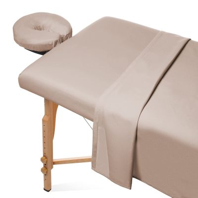 Bedding Bliss 3-Piece Massage Table Sheet Set Premium 600-Thread Count Soft Egyptian Cotton - Includes Massage Table Cover, Fitted Sheet and Face Rest Cover (Beige Solid)