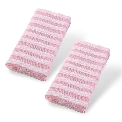 2pcs Exfoliating Washcloth, Loofah Body Scrub, Exfoliating Back Scrubber, Korean & Japanse Washcloth Bath Wash Cloth for Body Scrub, Back Cleaner Wash to Remove Dead Skin (Pink)