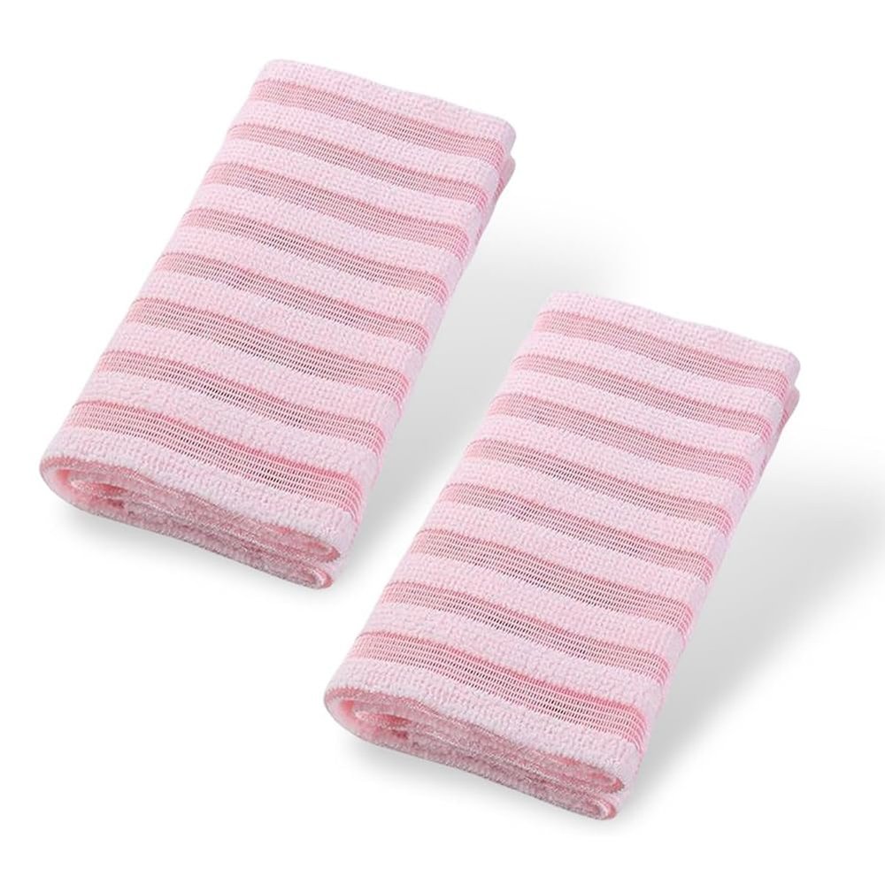 2pcs Exfoliating Washcloth, Loofah Body Scrub, Exfoliating Back Scrubber, Korean & Japanse Washcloth Bath Wash Cloth for Body Scrub, Back Cleaner Wash to Remove Dead Skin (Pink)