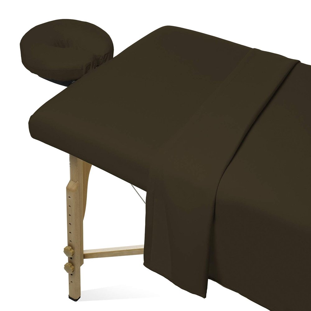 Bedding Bliss 3-Piece Massage Table Sheet Set Premium 600-Thread Count Soft Egyptian Cotton - Includes Massage Table Cover, Fitted Sheet and Face Rest Cover (Chocolate Solid)