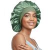 22 Momme 100% Real Mulberry Silk Bonnet for Sleeping Women, Large Hair Care Bonnet for Long Curly Hair, Double Layer Silk Wrap with Soft Elastic Band, Non-Slip Sleep Cap, Green view 1