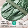 22 Momme 100% Real Mulberry Silk Bonnet for Sleeping Women, Large Hair Care Bonnet for Long Curly Hair, Double Layer Silk Wrap with Soft Elastic Band, Non-Slip Sleep Cap, Green view 2