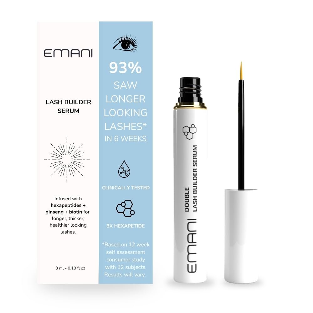 Emani Lash Builder Serum Lash Serum for Eyelash Growth, Clinically Tested for Results in 6 to 8 Weeks, Eyelash Treatment for Longer & Thicker Lashes, Safe for Extensions & False Lashes, 0.10 Fl. Oz.