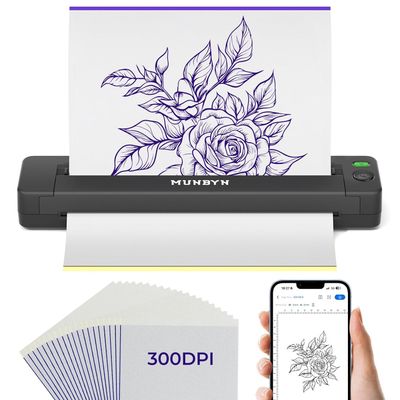 MUNBYN Tattoo Stencil Printer ITP06, 300DPI Wireless Thermal Tattoo Printer with 20 Transfer Papers, Tattoo Printers Compatible with Smartphone & PC for Tattoo Artists & Beginners