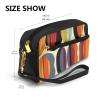 Mid Century Modern Retro with Drop Shapes Printed Makeup Bag for Women Travel PU Leather Cosmetic Bag with Wristlet Toiletry Bag view 3
