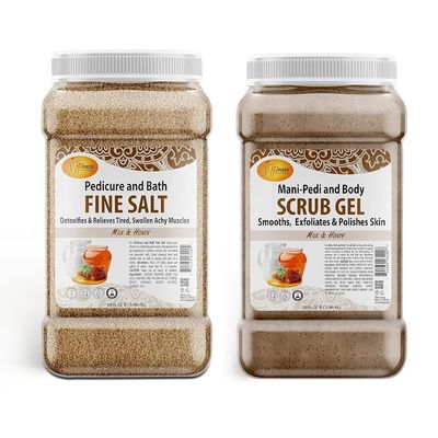SPA REDI Exfoliating Scrub Pumice Gel & Detox Foot Soak, Milk and Honey, 128 Oz Each - Hydrating Exfoliator & Foot Soak with Dead Sea Salts, Argan Oil & Coconut Oil