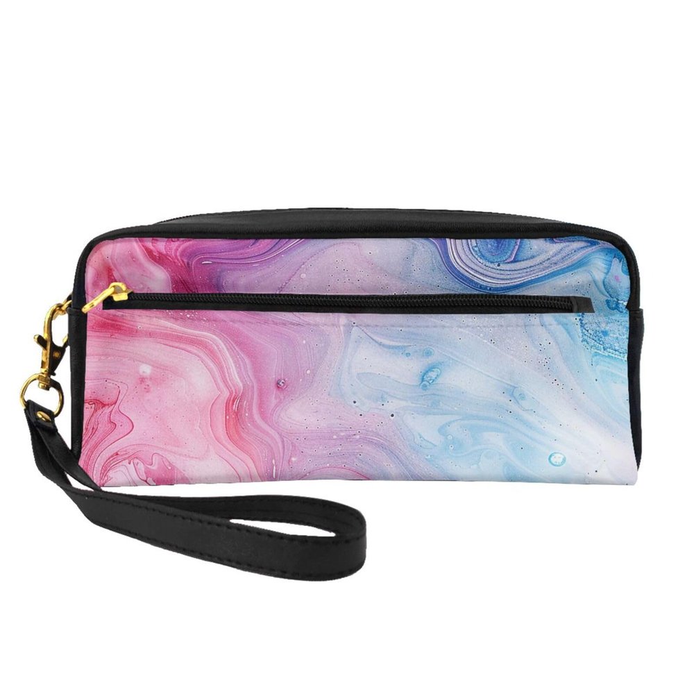 Colorful Marble Art Printed Makeup Bag for Women Travel PU Leather Cosmetic Bag with Wristlet Toiletry Bag