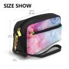 Colorful Marble Art Printed Makeup Bag for Women Travel PU Leather Cosmetic Bag with Wristlet Toiletry Bag view 3