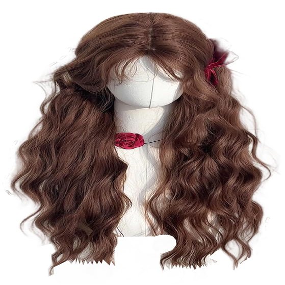 TTYAO REII Nut Brown Long Wavy Curly Wig Fashion Natural Layered Hair Casual Daily Wig with Bangs Synthetic Hair (Brown)