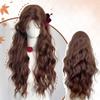 TTYAO REII Nut Brown Long Wavy Curly Wig Fashion Natural Layered Hair Casual Daily Wig with Bangs Synthetic Hair (Brown) view 2