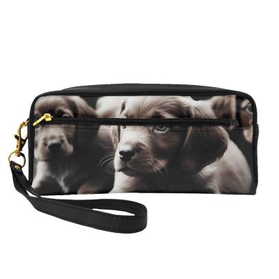 Cute Puppies Dog Printed Makeup Bag for Women Travel PU Leather Cosmetic Bag with Wristlet Toiletry Bag