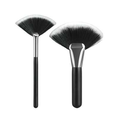 2pcs Silver Handle Fan Makeup Brush Set Soft Synthetic Bristles for Highlight, Contour, and Shimmer Black Gradient Brush Duo for Face Blending and Precision Application, Professional Tool