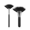 2pcs Silver Handle Fan Makeup Brush Set  Soft Synthetic Bristles for Highlight, Contour, and Shimmer  Black Gradient Brush Duo for Face Blending and Precision Application, Professional Tool view 1