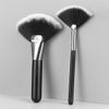 2pcs Silver Handle Fan Makeup Brush Set  Soft Synthetic Bristles for Highlight, Contour, and Shimmer  Black Gradient Brush Duo for Face Blending and Precision Application, Professional Tool view 2