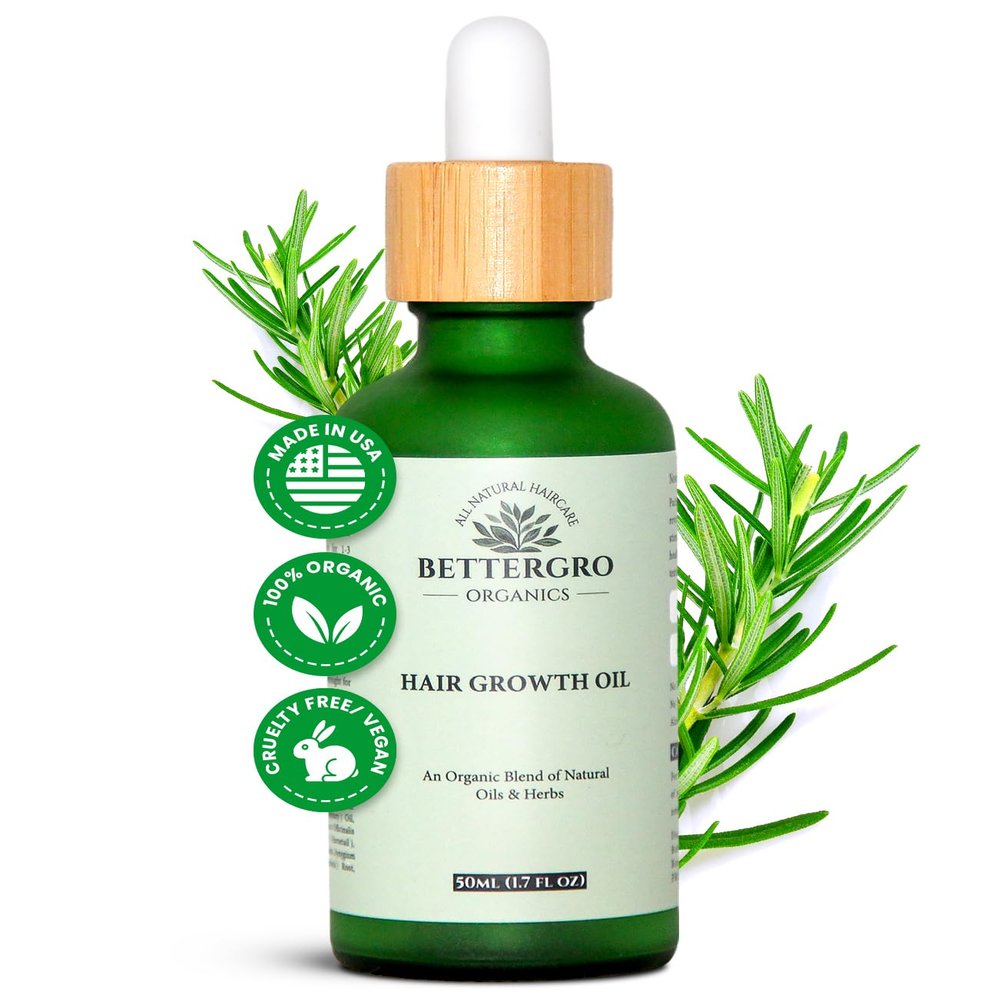 BetterGRO Organic Hair Growth Oil Herbal & Natural Blend with Rosemary, Black Seed, Amla, Pumpkin Seed & More Supports Growth, Strengthens Roots, Vegan & Cruelty-Free (1.7 fl oz)