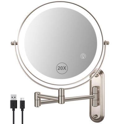 VORREMIRR Wall Mounted Makeup Mirror, 1x/20x Magnifying Mirror with 8.5" Double Sided, Vanity Makeup Mirror for Bathroom, Brushed Nickel