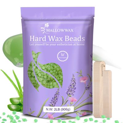 Mallowwax 2LB Aloe Hard Wax Beads, Hair Removal Wax for Full Body, Eyebrow, Legs, Bikini Brazilian Waxing - Perfect for Coarse and Fine Hair