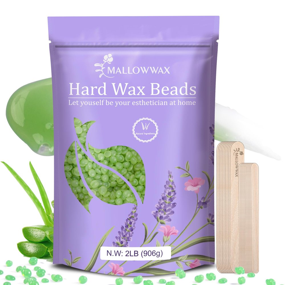 Mallowwax 2LB Aloe Hard Wax Beads, Hair Removal Wax for Full Body, Eyebrow, Legs, Bikini Brazilian Waxing - Perfect for Coarse and Fine Hair
