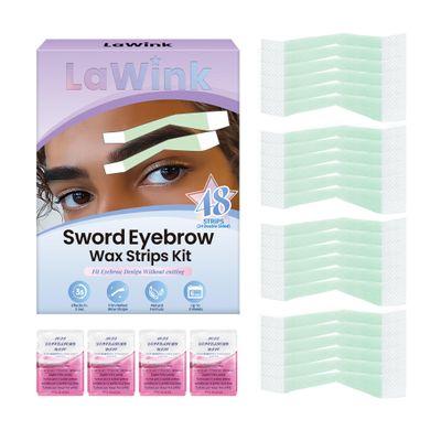 LAWINK Eyebrow Wax Strips Sword Type 48Pcs 4 Calming Oil Wipes Pre-Cut Facial Wax Strips for Hair Removal Mouth waxing Eyebrow Facial Hair Removal for Women And Men Reusable At-Home Wax Kit