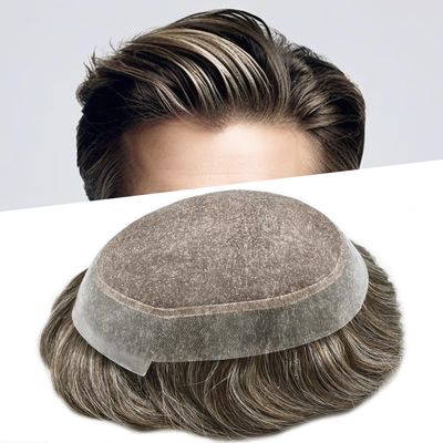 Hair Wonders Mens Toupee Hair System For Men Hair Piece Fine Monofilament Toupee For Men Human Hair Pieces For Men Hair System Human Hair 8x10 Medium light density #330 3# DARK BROWN+30% GREY