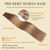 DNE Tape in Hair Extensions Real Human Hair 16 inches 20Pcs/40g/Pack Seamless #6 Light Brown Dark Color Straight Invisible Double Sided Tape in Hair Extensions for Women/Girls Can Bleached and Curl view 2